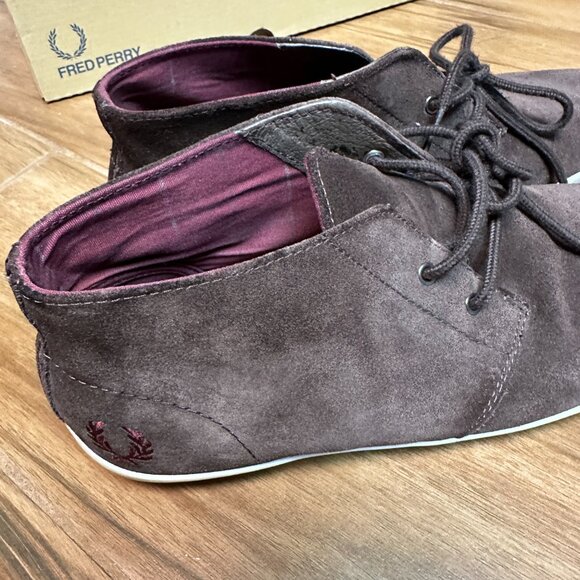 Fred Perry Byron Men\'s Mid Suede Dark Chocolate Shoes Size 9 In Great Shape